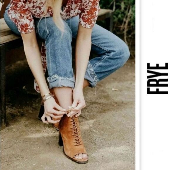 #316  FRYE The Amy Lace Up Peep Top Booties - Picture 7 of 7